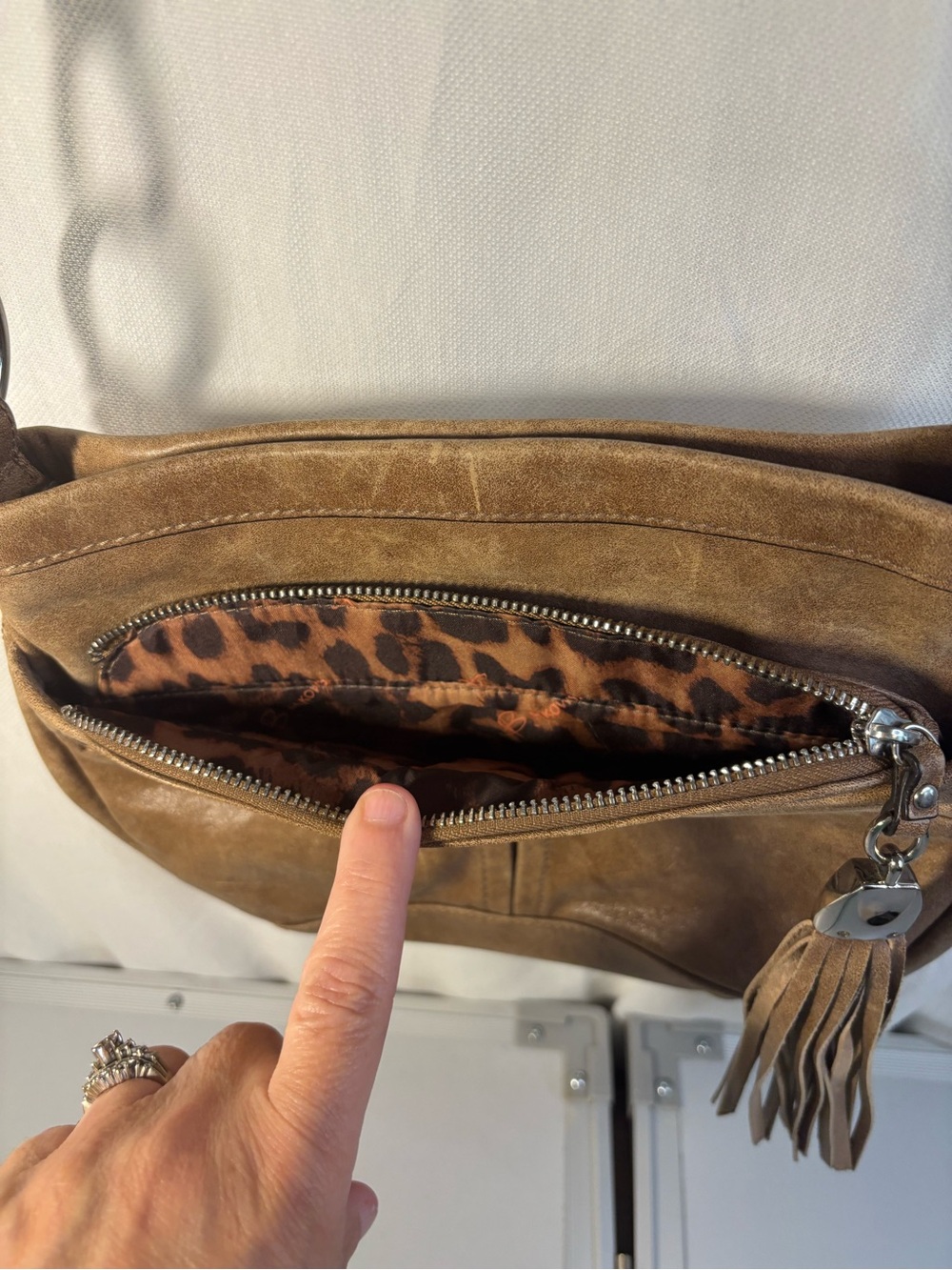 b. makowsky Brown Leather Crossbody Bag with Tassel - Picture 3 of 6